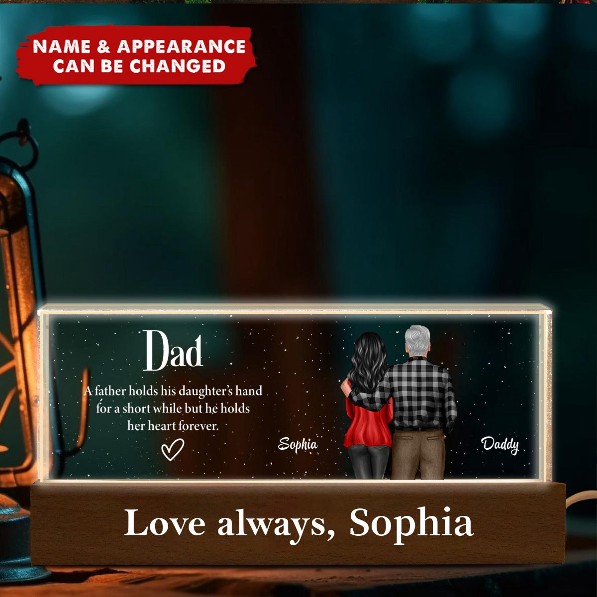 Father Daughter Son Standing Back View Personalized Acrylic LED Night Light