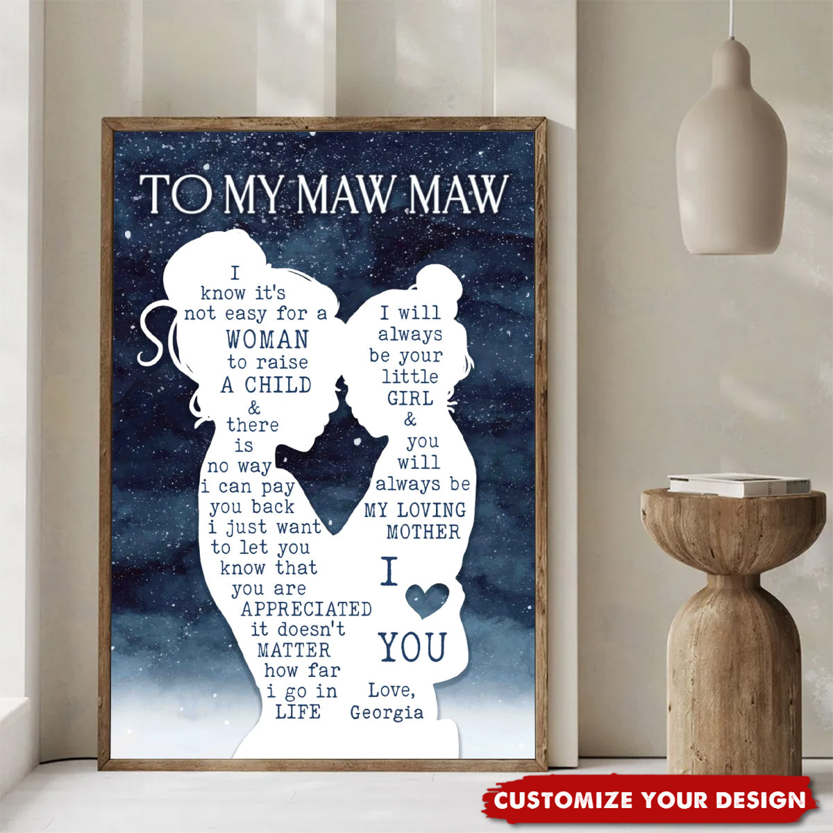 Mom & Daughter Silhouette Starry Night - Personalized Poster