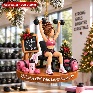 Personalized Fitness-Loving Girl Acrylic Christmas Ornament
