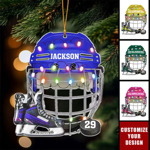 Hockey Helmet And Shoes - Personalized Acrylic Christmas Ornament, Gift For Hockey Lovers