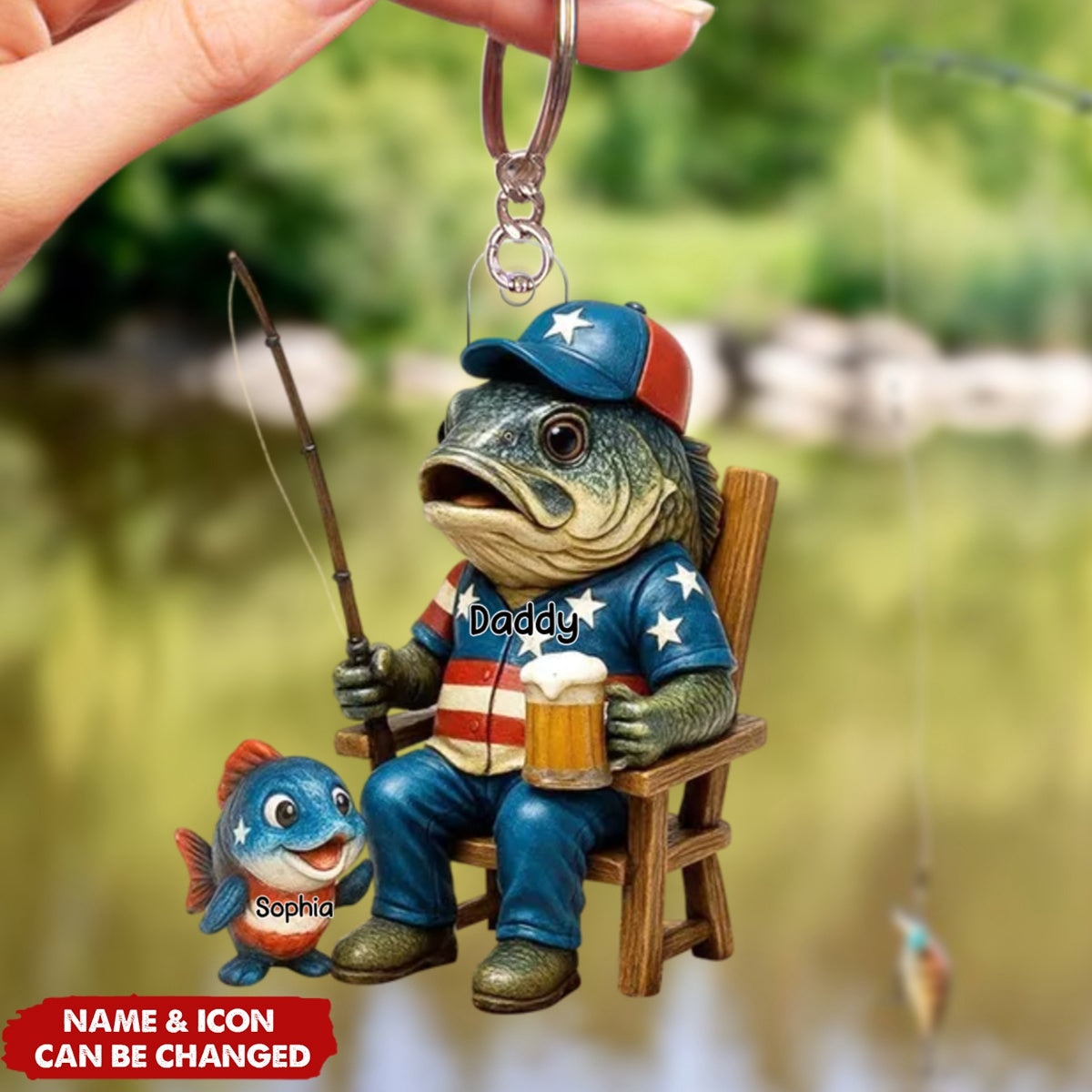 Fishing Dad And Kids Personalized Acrylic Keychain
