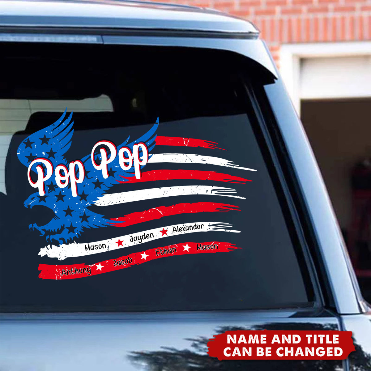 Papa With His Kids American Flag - Personalized Decal, Gift For Dad