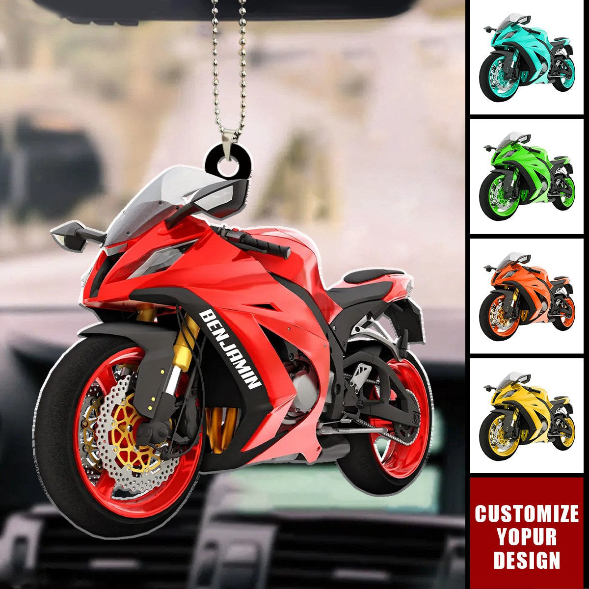 Sport Bike Motorcycle Personalized Acrylic Car Ornament, Gift For Biker