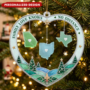 Personalized US State Map Heart Acrylic Ornament for Long Distance Family