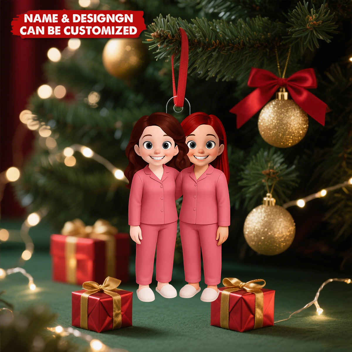 Besties Pink Tone - Personalized Christmas Acrylic Ornament