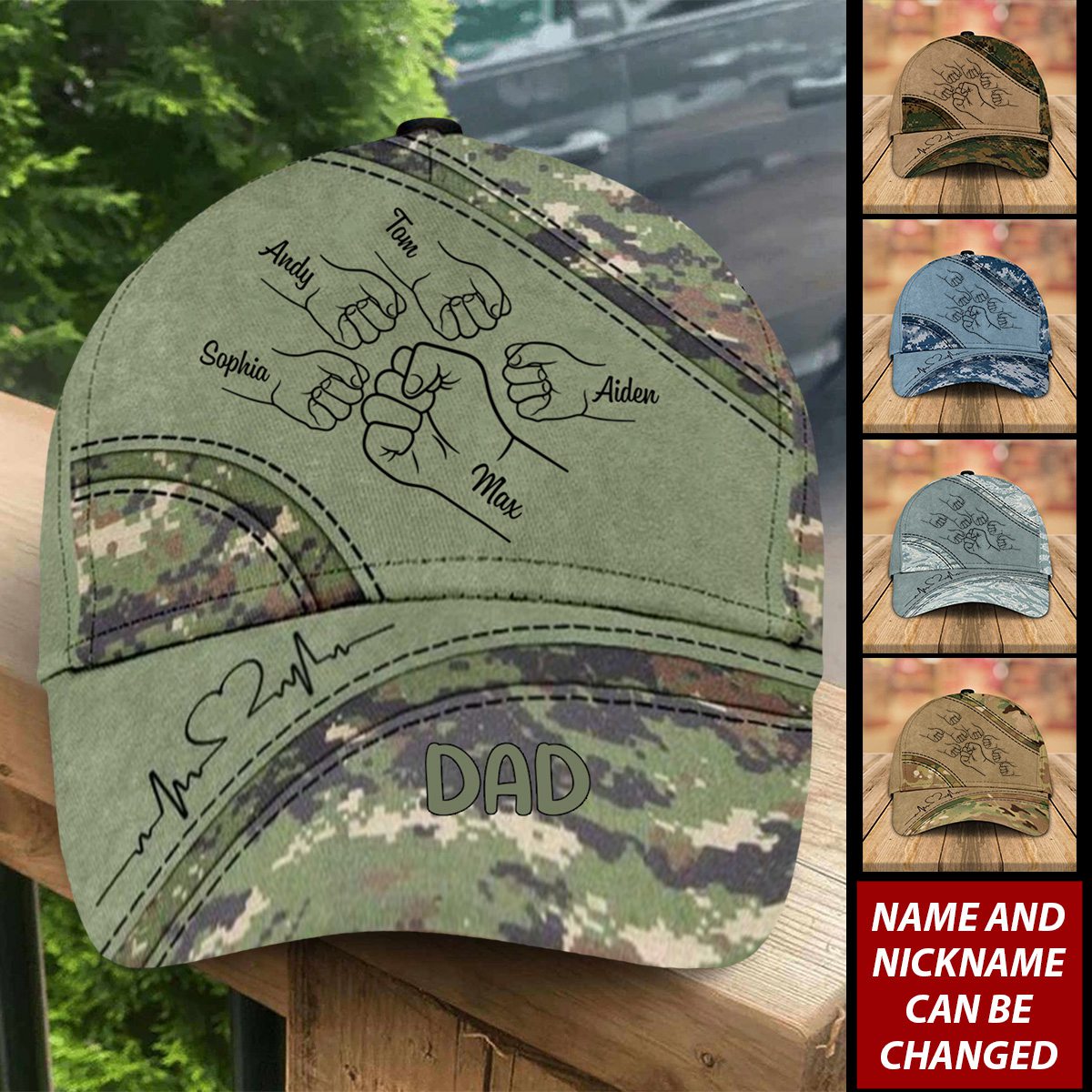 Outline Fist Bump Daddy Grandpa Personalized Classic Cap