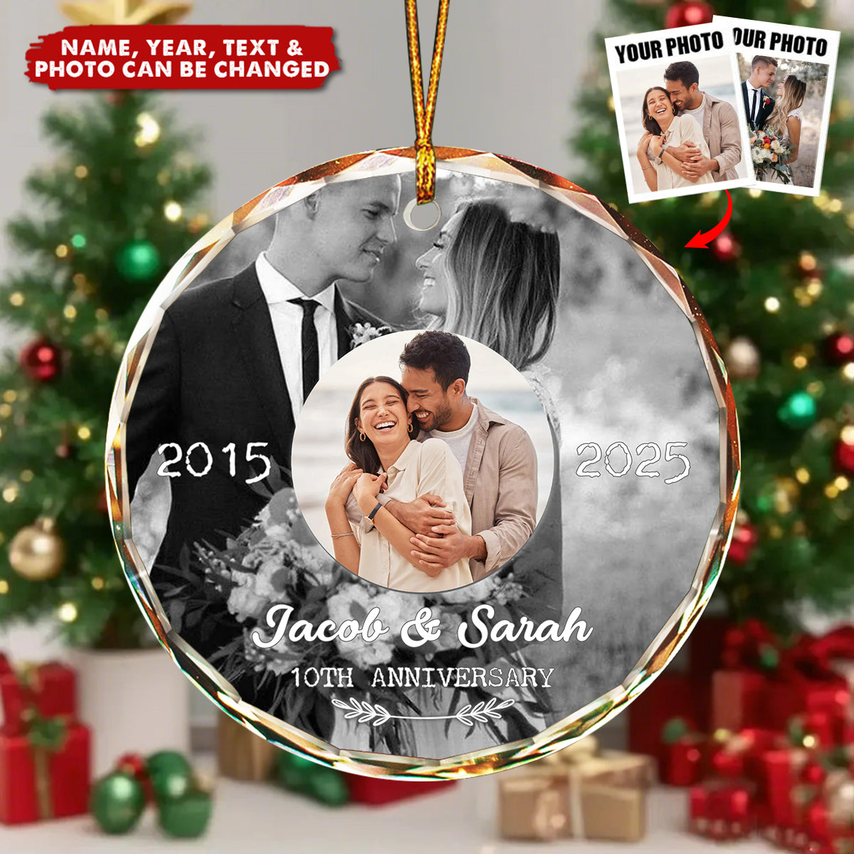 Wedding Anniversary - Personalized Glass Ornament, Gift for Parents Grandparents
