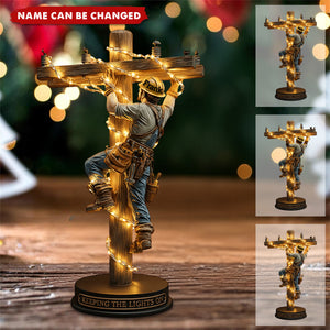 Keeping The Lights On - Personalized Lineman Custom Shaped Acrylic Plaque