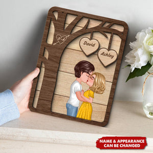 Couple Kissing Under Tree Valentine‘s Gift For Him For Her Personalized Wooden Plaque