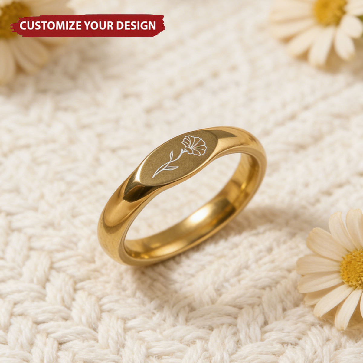 Personalized Birth Flower Ring - Meaningful Gift For Mom, Grandma