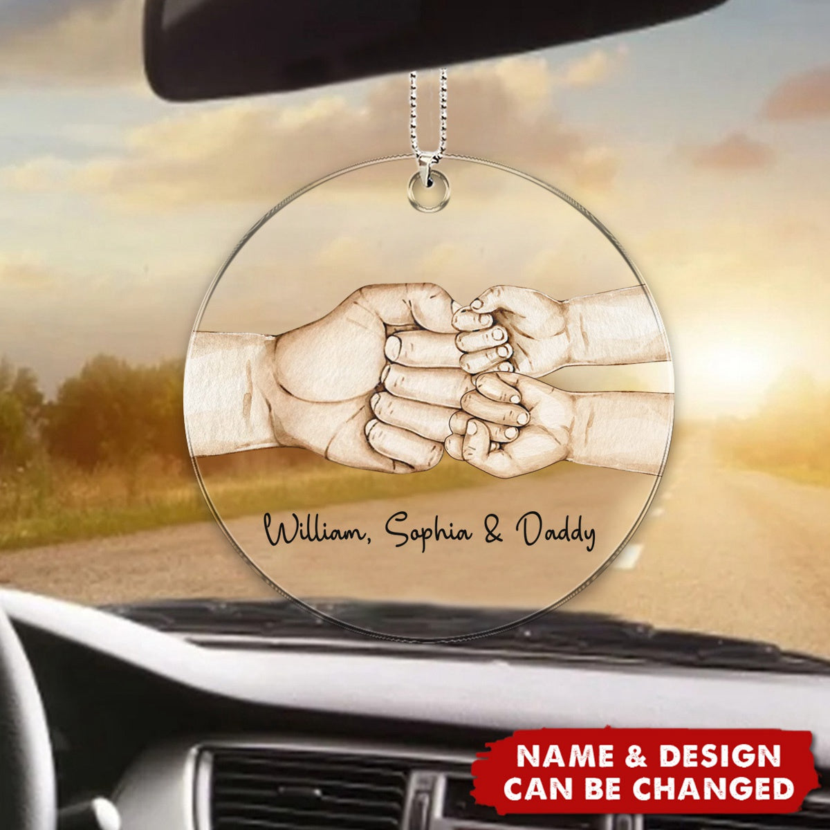 Daddy's Team Fist Bump Personalized Acrylic Circle Car Ornament