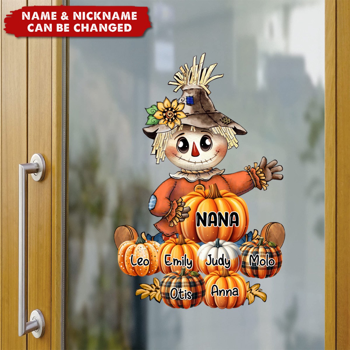 Fall Season Scarecrow Grandma- Mom With Little Pumpkin Kids Personalized Decal
