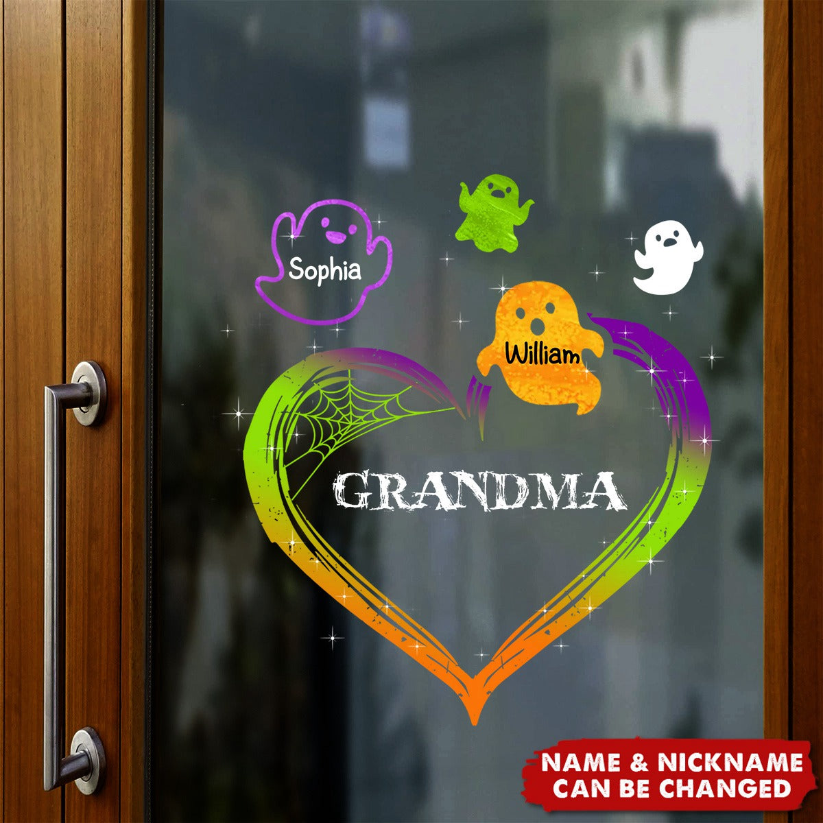 Grandma Mom Boo Flying Heart Personalized Decal, Halloween Decor