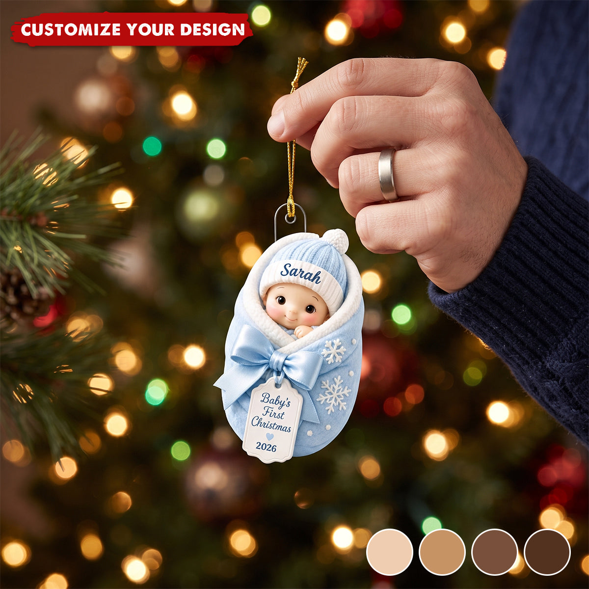 Baby's First Christmas Baby In Swaddle Blanket - Personalized Acrylic Ornament