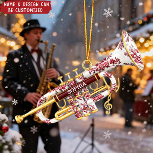Trumpet Toile de Jouy Personalized Christmas Acrylic Ornament