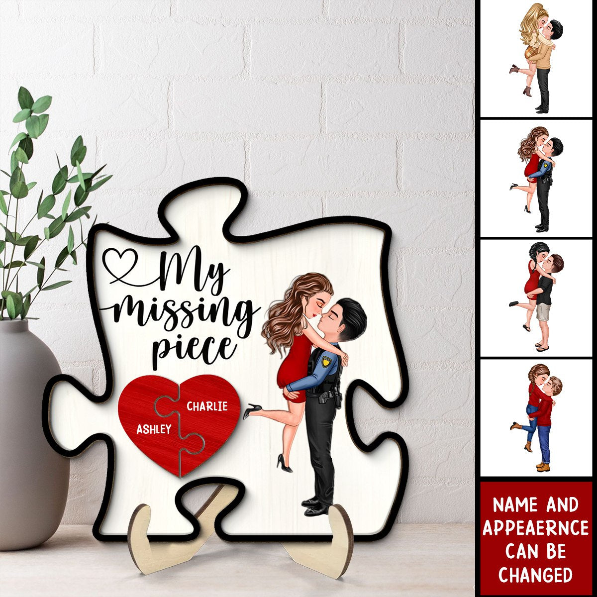 My Missing Piece Couple Hugging Kissing Valentine‘s Day Gift Puzzle Shaped Personalized Wooden Plaque