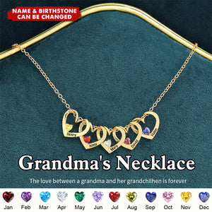 Personalized Heart Name Birthstone Necklace For Mom Grandma