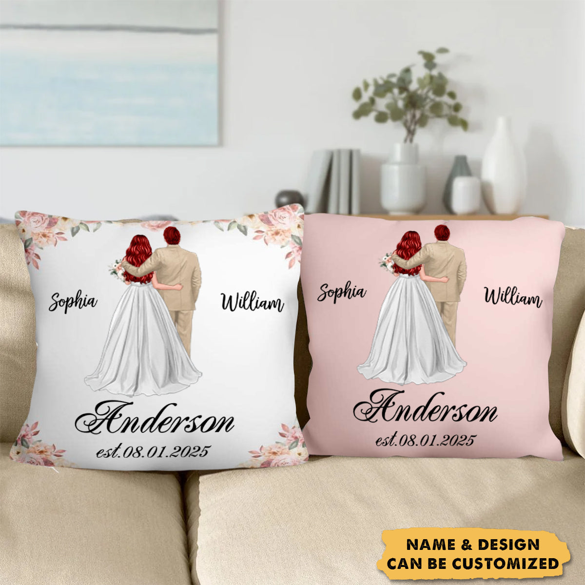 Mr. And Mrs. Couple Wedding Gift Personalized Pillow