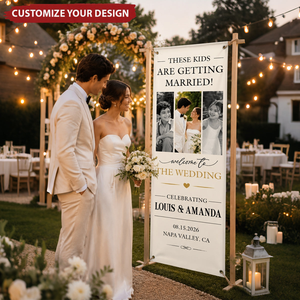 Custom Photo Welcome Banner - Personalized Anniversary Wedding Gifts For Husband And Wife, Him And Her - Best Day Ever, Hands Down
