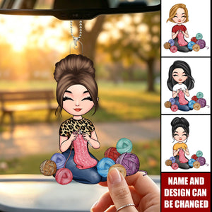 Personalized Acrylic Car Ornament - My Hobby Is Collecting Yarn, Gift For Knitters, Crocheters & Yarn Lovers