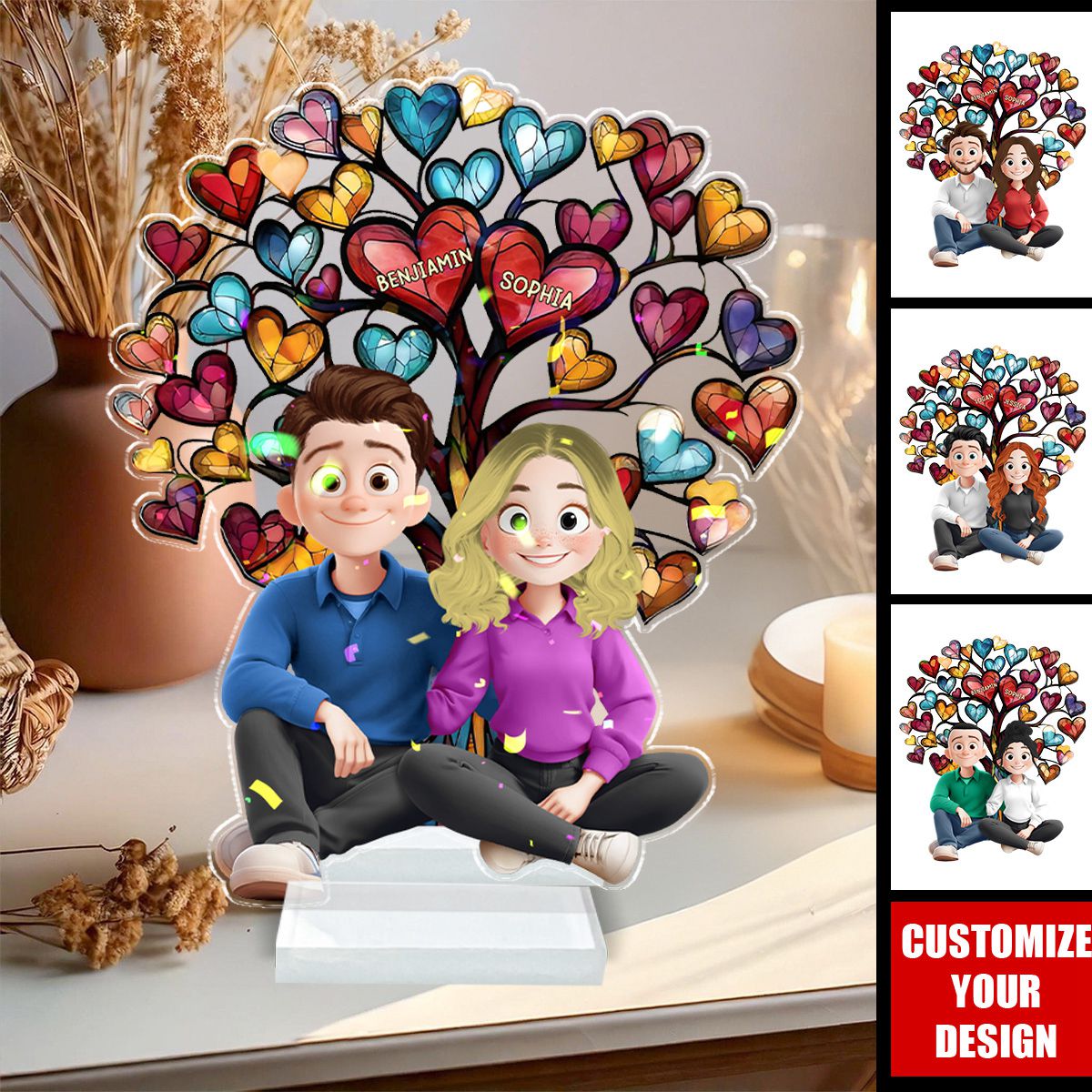 Couple Sitting Together - Personalized Holographic Acrylic Plaque