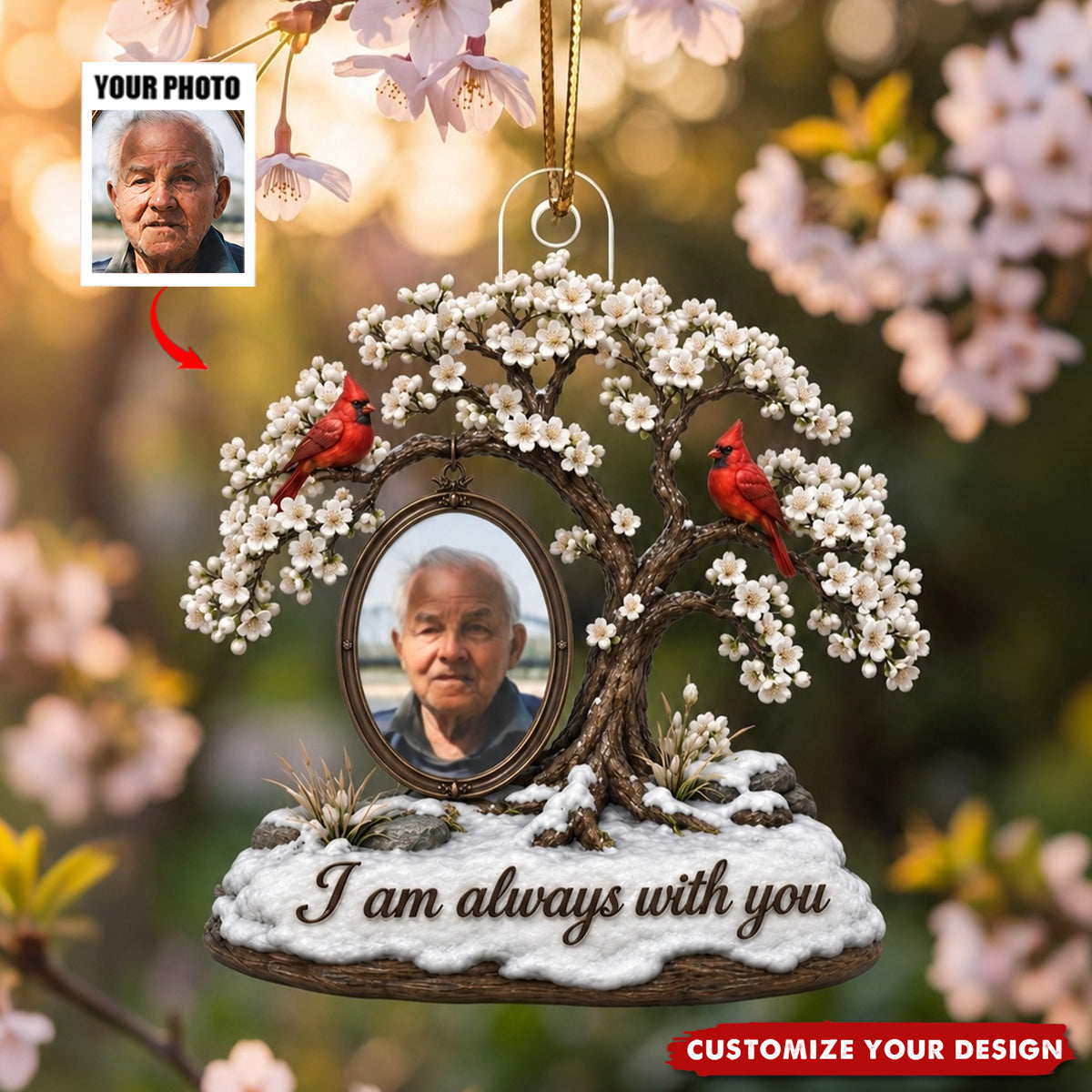 Cardinal Blossom Tree Custom Photo of Beloved One - Personalized Acrylic Ornament