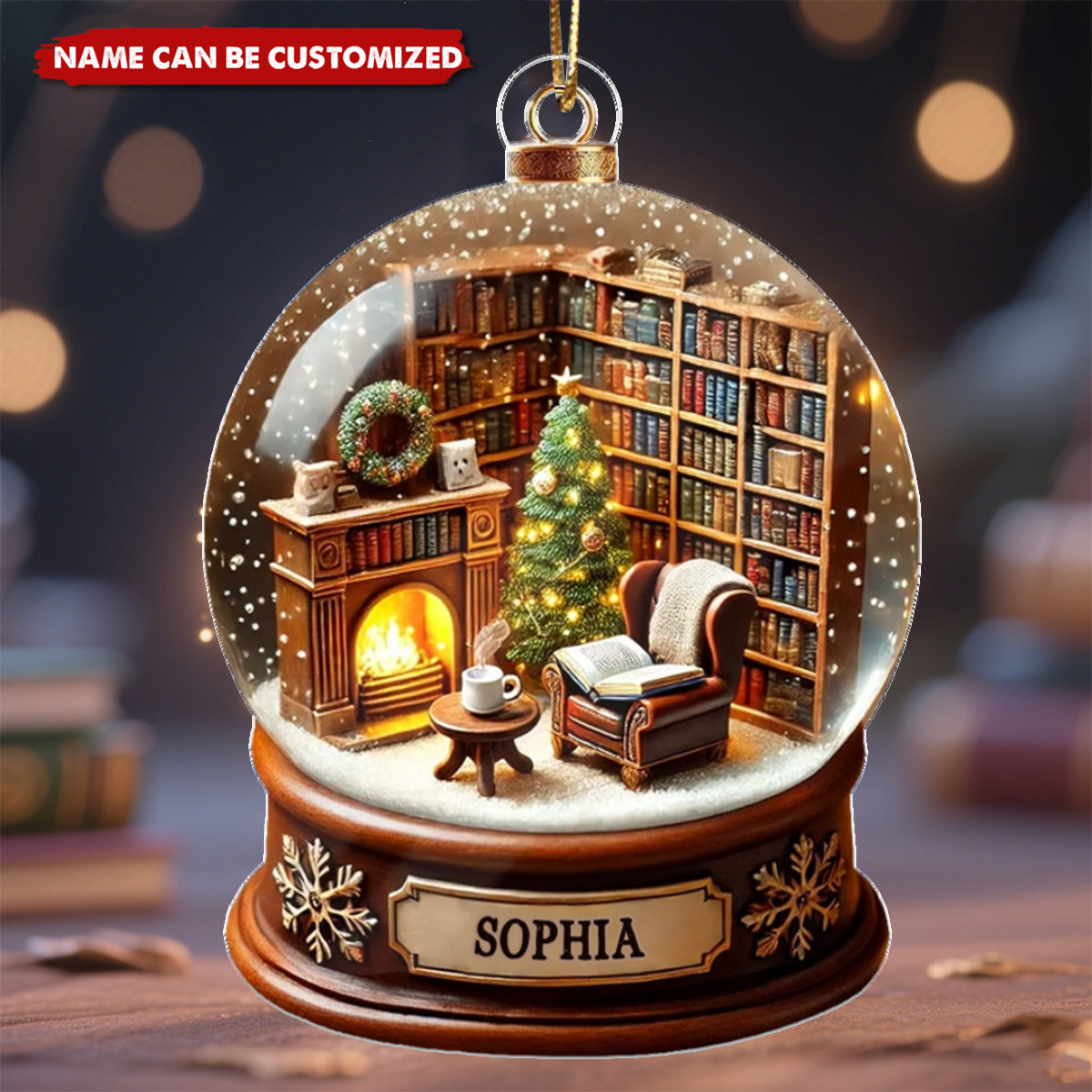 Book Lover Room Snow Globe Christmas Book Club - Personalized Acrylic Ornament