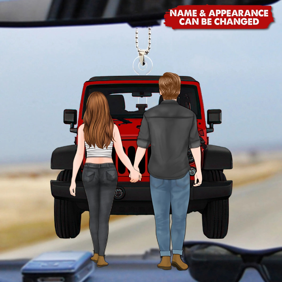 Couple Holding Hands - Personalized Acrylic Car Ornament - Gift For Car Lovers