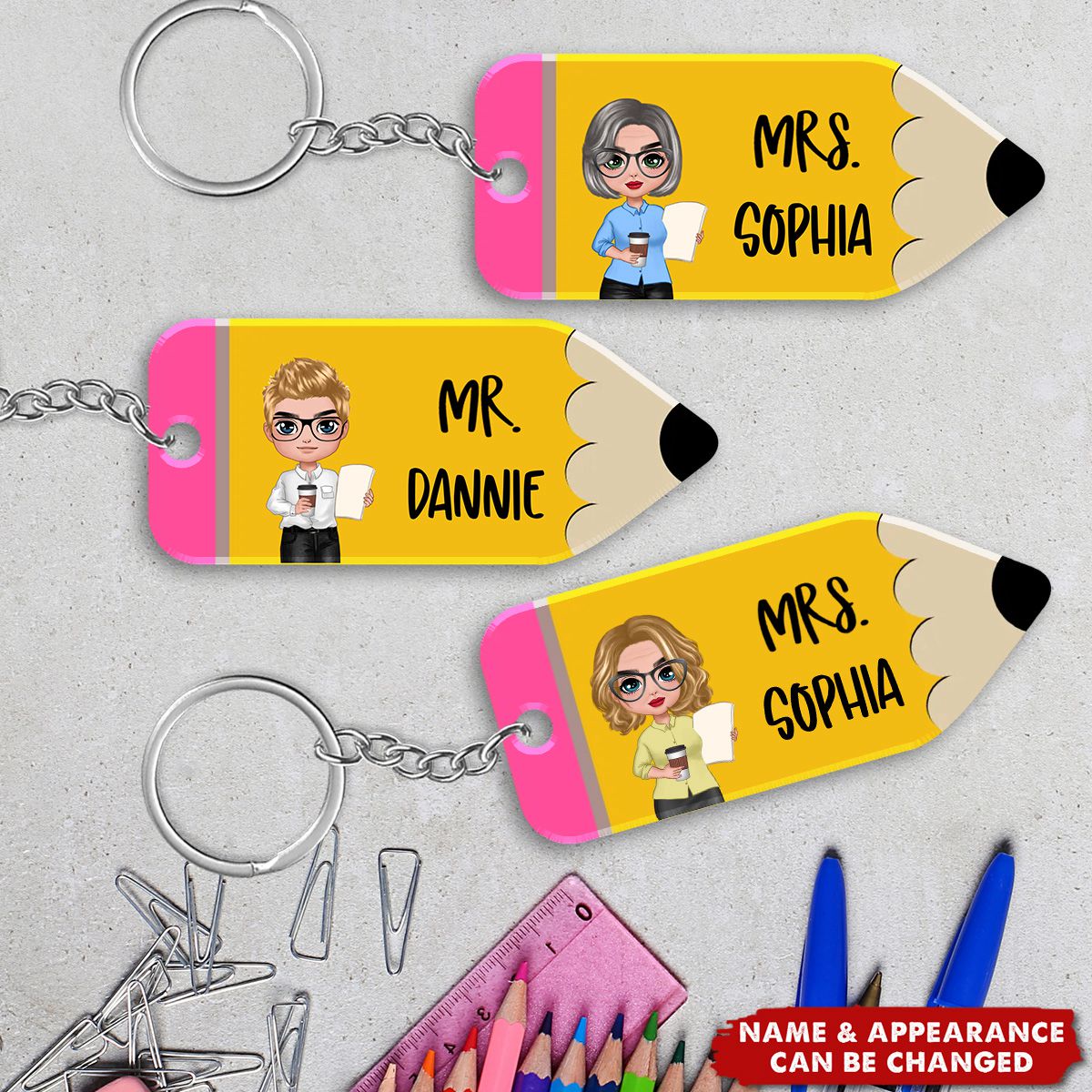 Doll Teacher Personalized Pencil Acrylic Keychain
