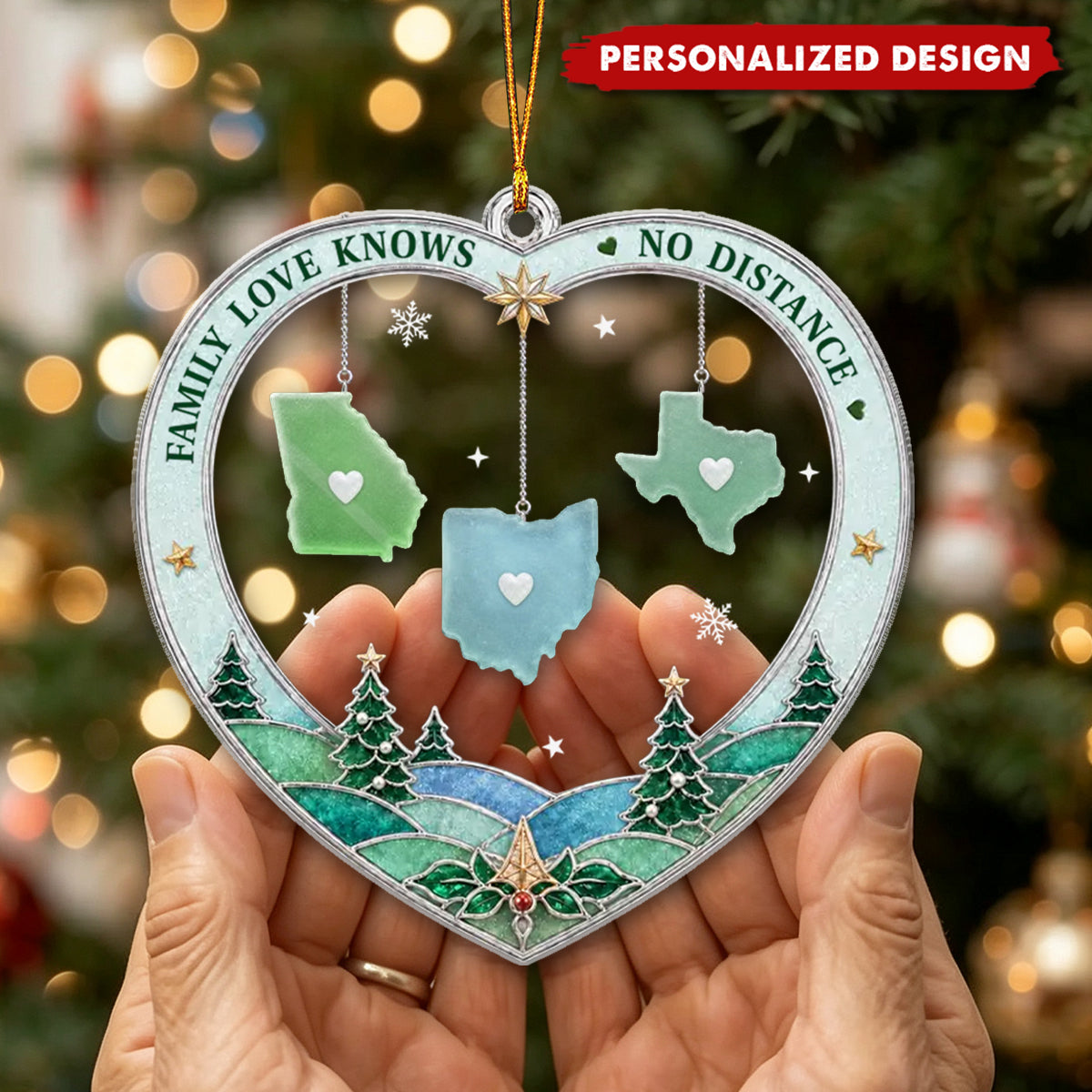 Personalized US State Map Heart Acrylic Ornament for Long Distance Family