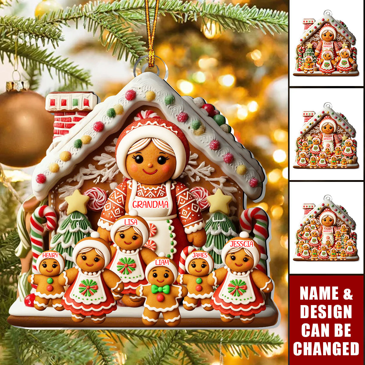 Gingerbread Grandma And Grandkids - Personalized 1-Layer Acrylic Ornament