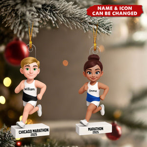Christmas Boy Girl Running Personalized Acrylic Ornament - Gift For Runners, Running Lovers, Marathon Finishers