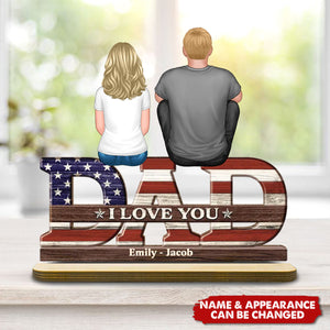 Nation Flag Dad We Love You - Personalized 2-Layered Standing Wooden Plaque, Gift For Dad