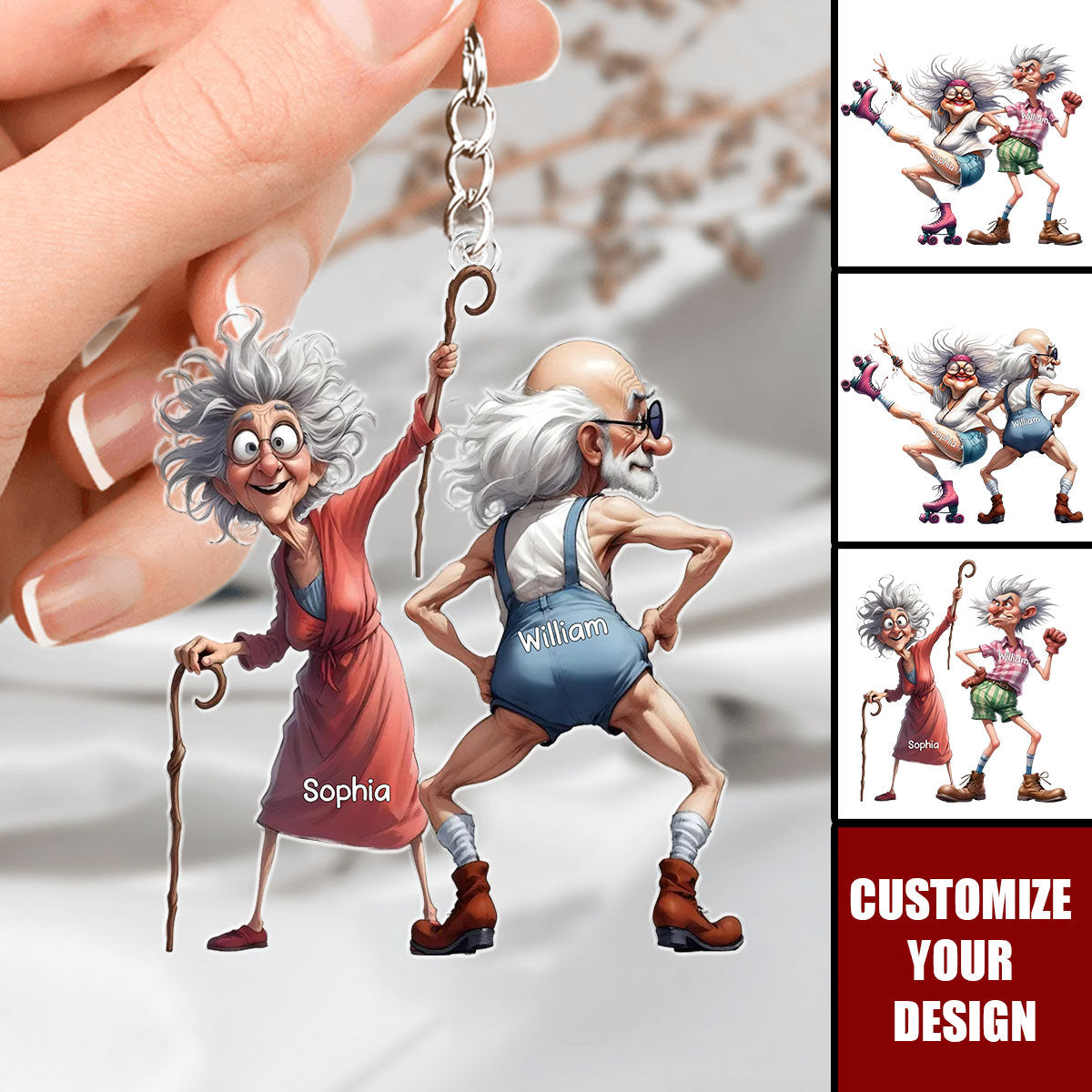 Quirky Funny Old Couple Elderly People Personalized Acrylic Keychain