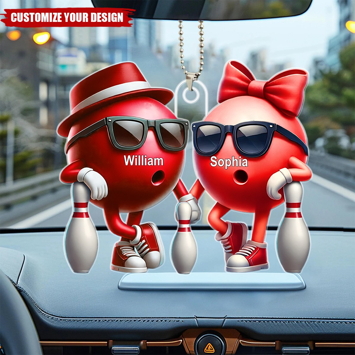 Bowling Couple Together - Personalized Car Ornament