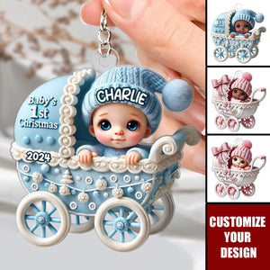 Newborn Baby In Carriage Christmas Personalized Keychain