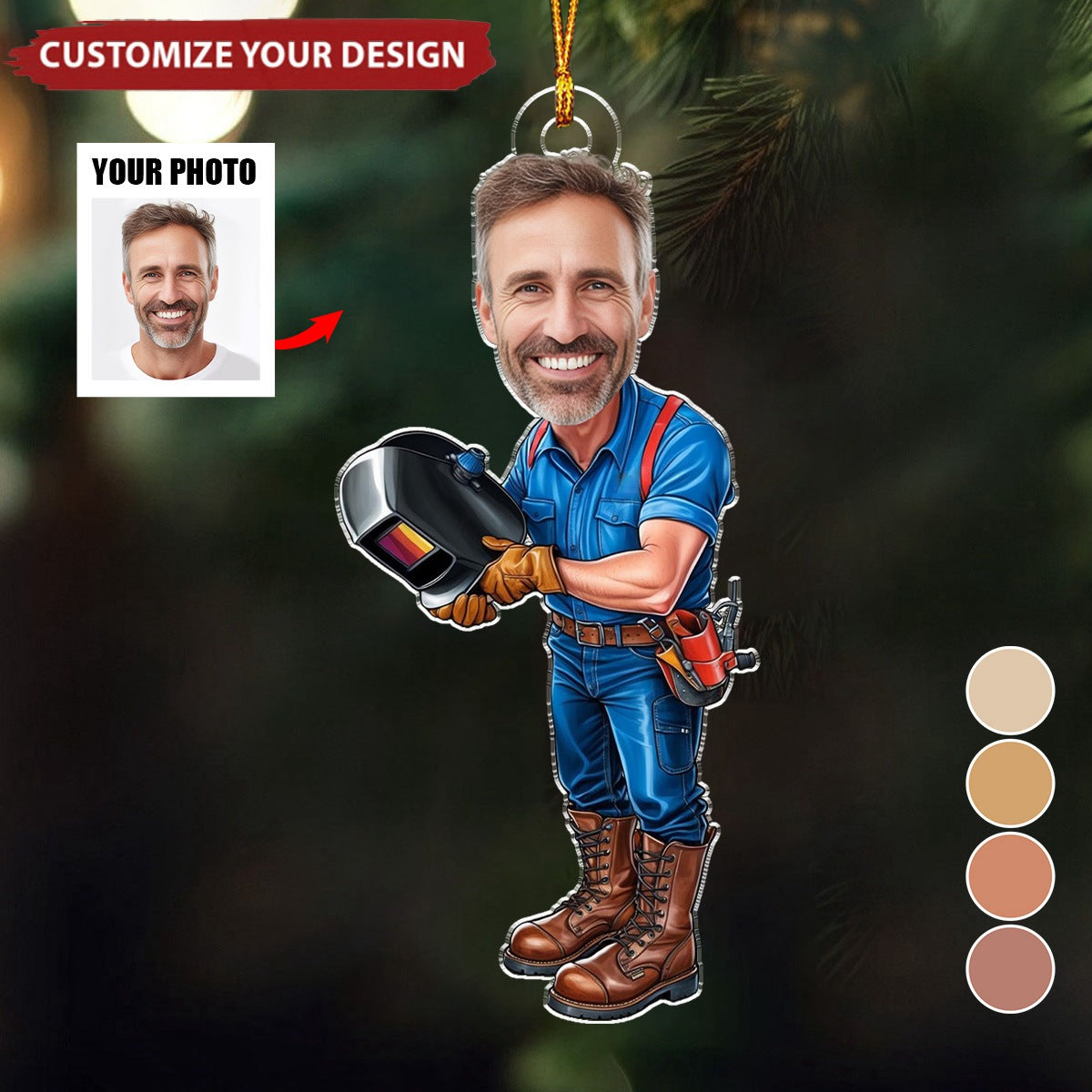 Custom Welder Photo Personalized Christmas Ornament - Gift For Metalworker