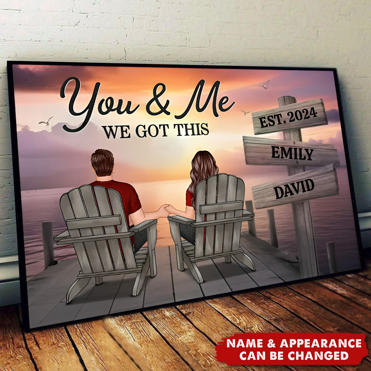 Lake Dock Couple Sitting Holding Hands Sign Posts Personalized Poster, Home Decoration, Gift For Her, For Him