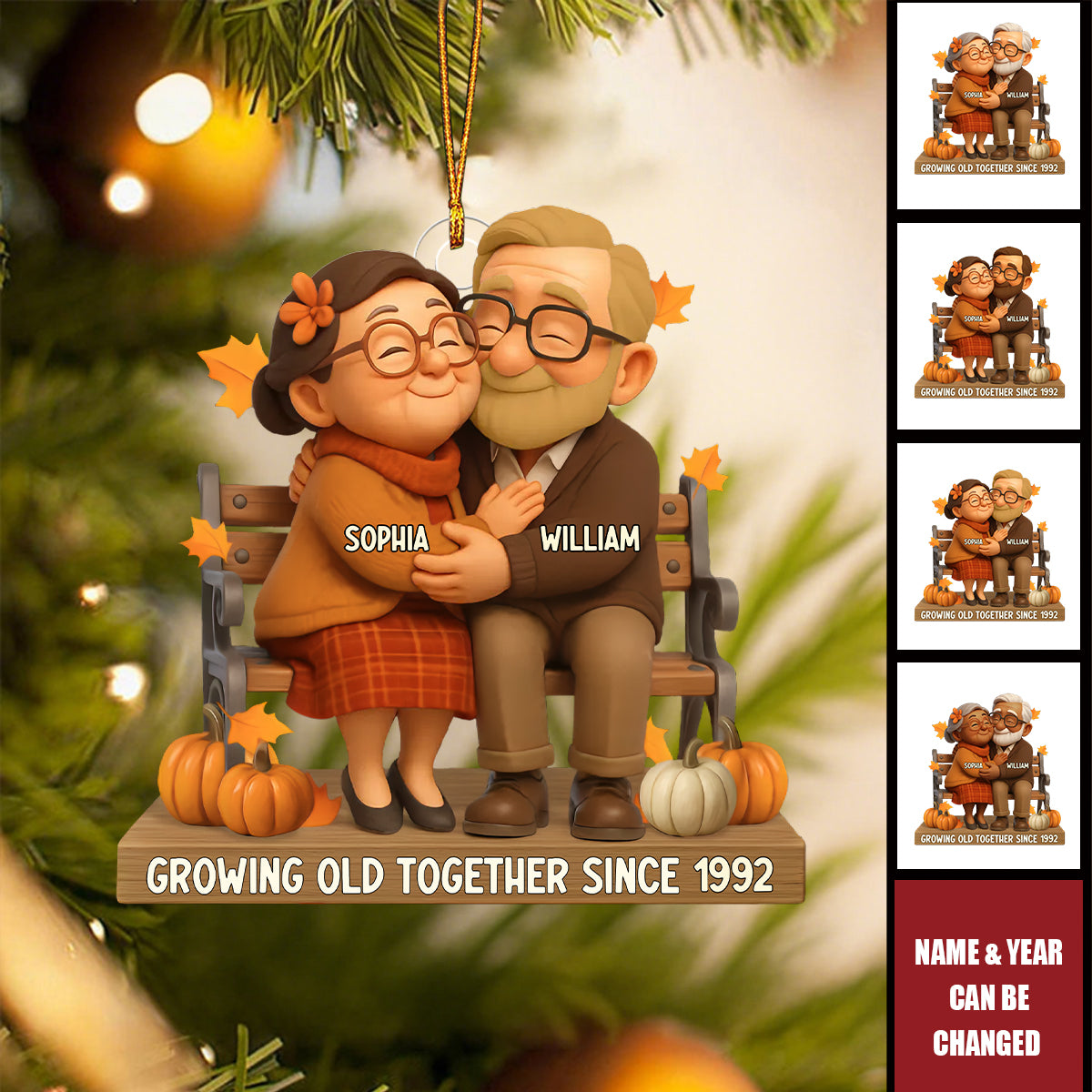 Old Couple Sitting Hugging - Personalized Acrylic Christmas Ornament