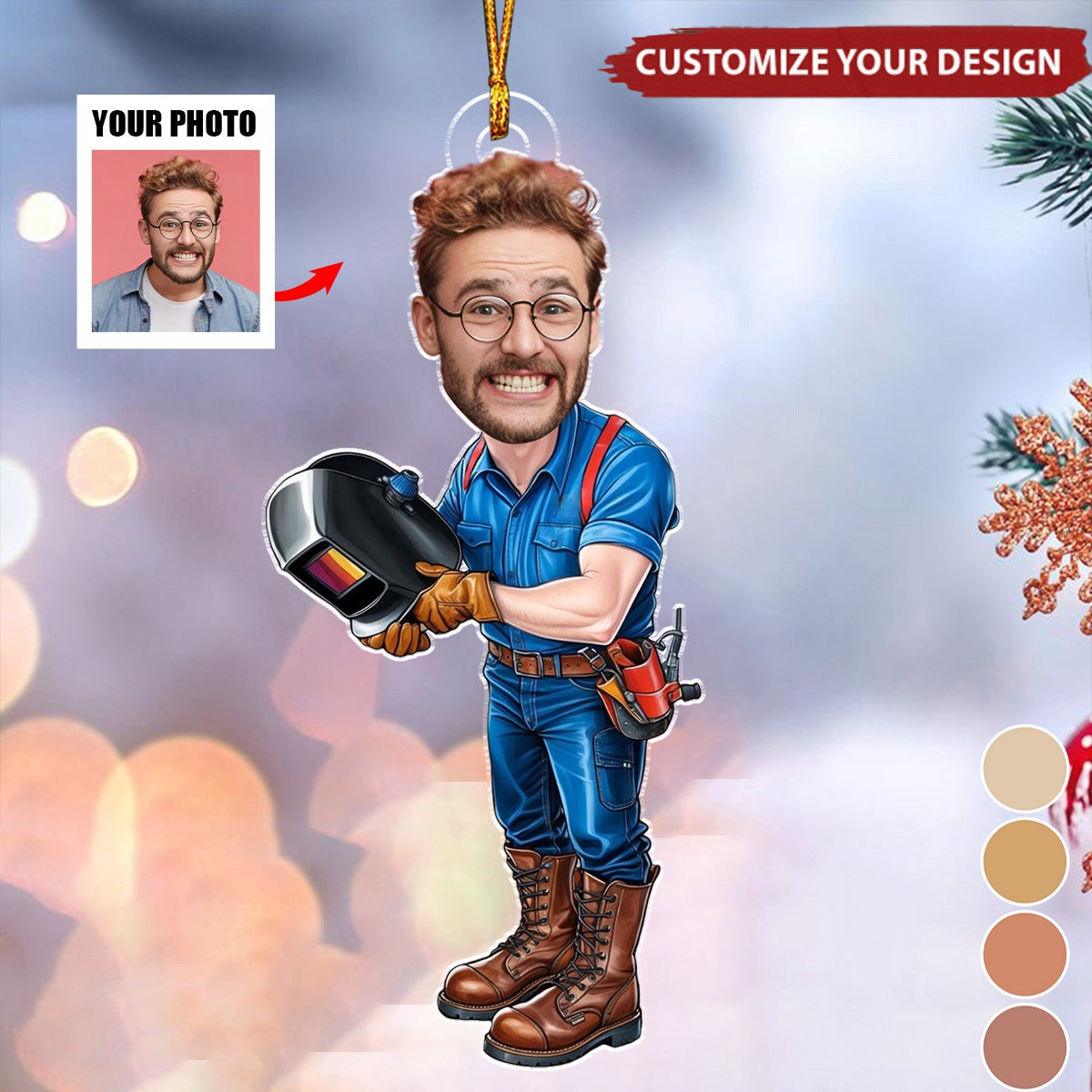 Custom Welder Photo Personalized Christmas Ornament - Gift For Metalworker