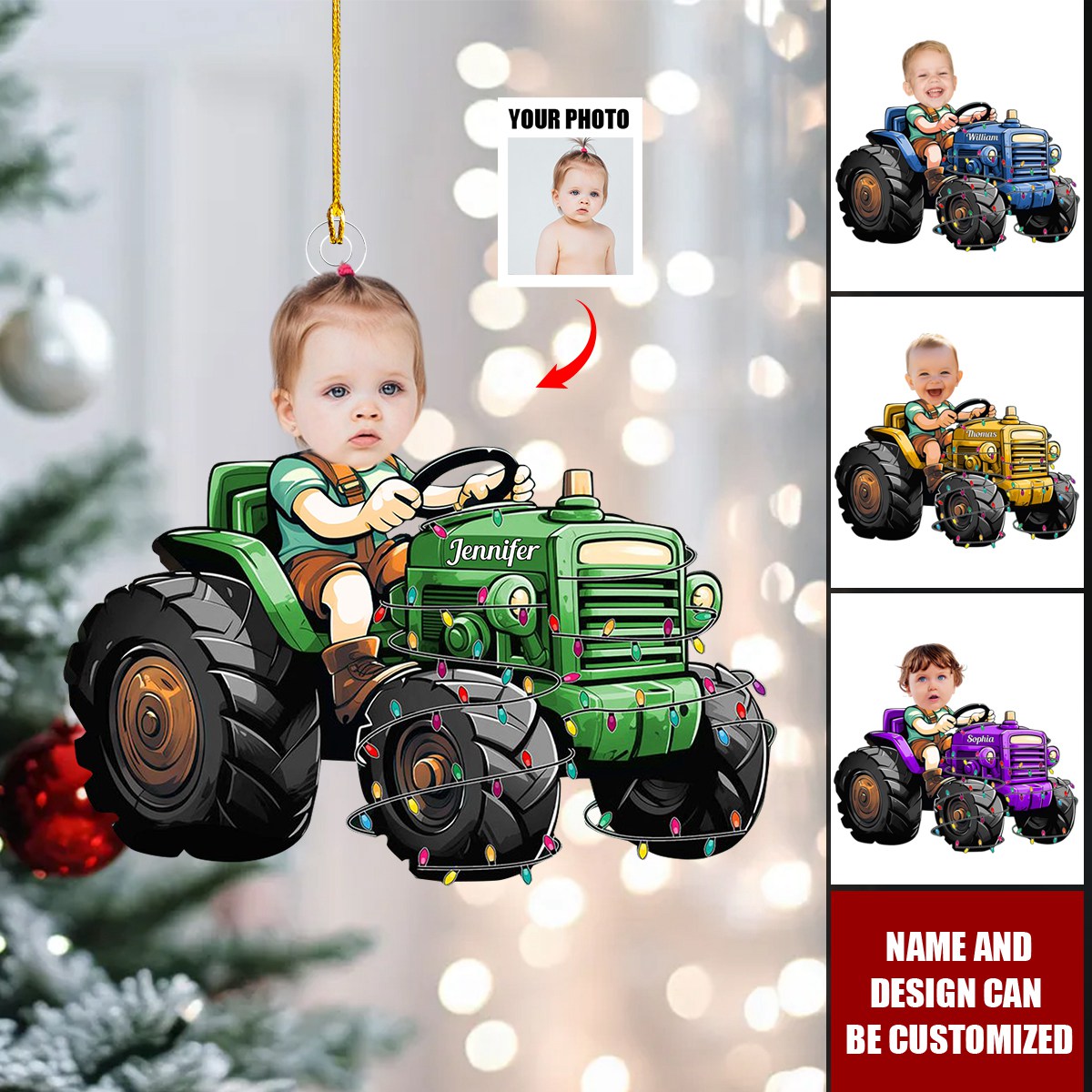 Just A Boy Who Loves Tractor Custom Kid Face - Personalized Acrylic Photo Ornament