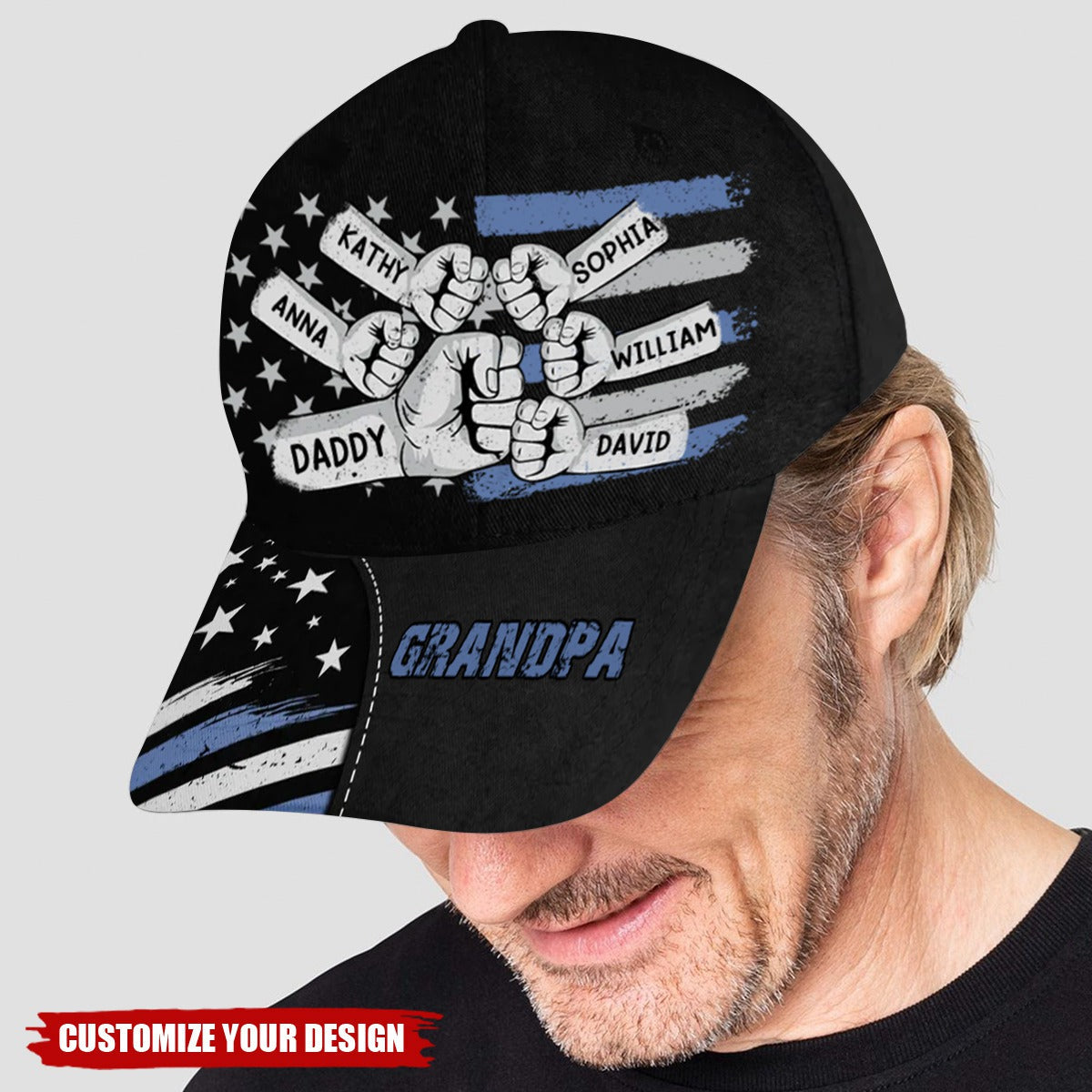 Dad Grandpa Fist Bump Nation Flag Personalized Classic Cap