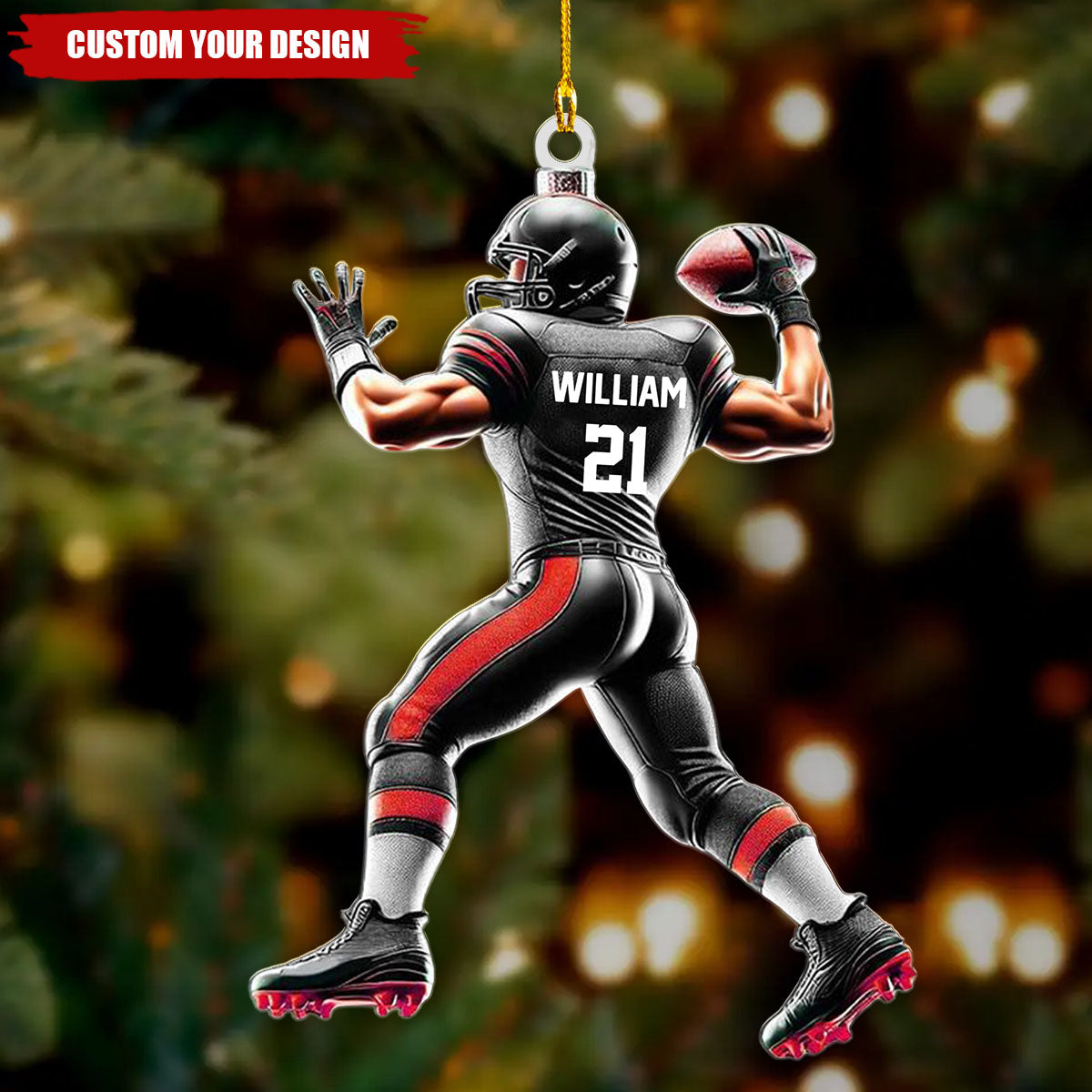 Custom Name and Number Rugby Football Ornament, Christmas Gift for Rugby Football Lover
