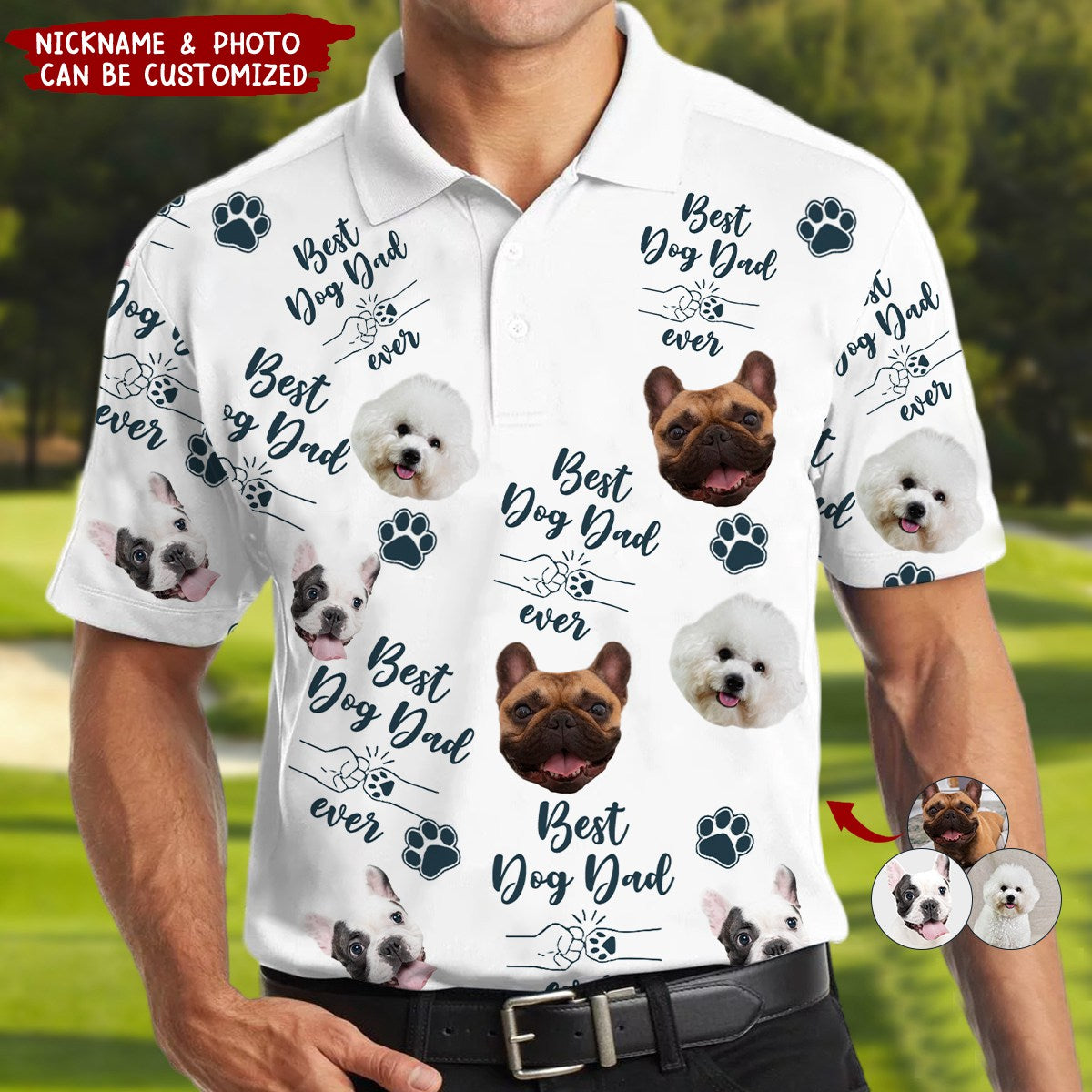 Best Dog Dad Ever - Personalized Photo Polo Shirt