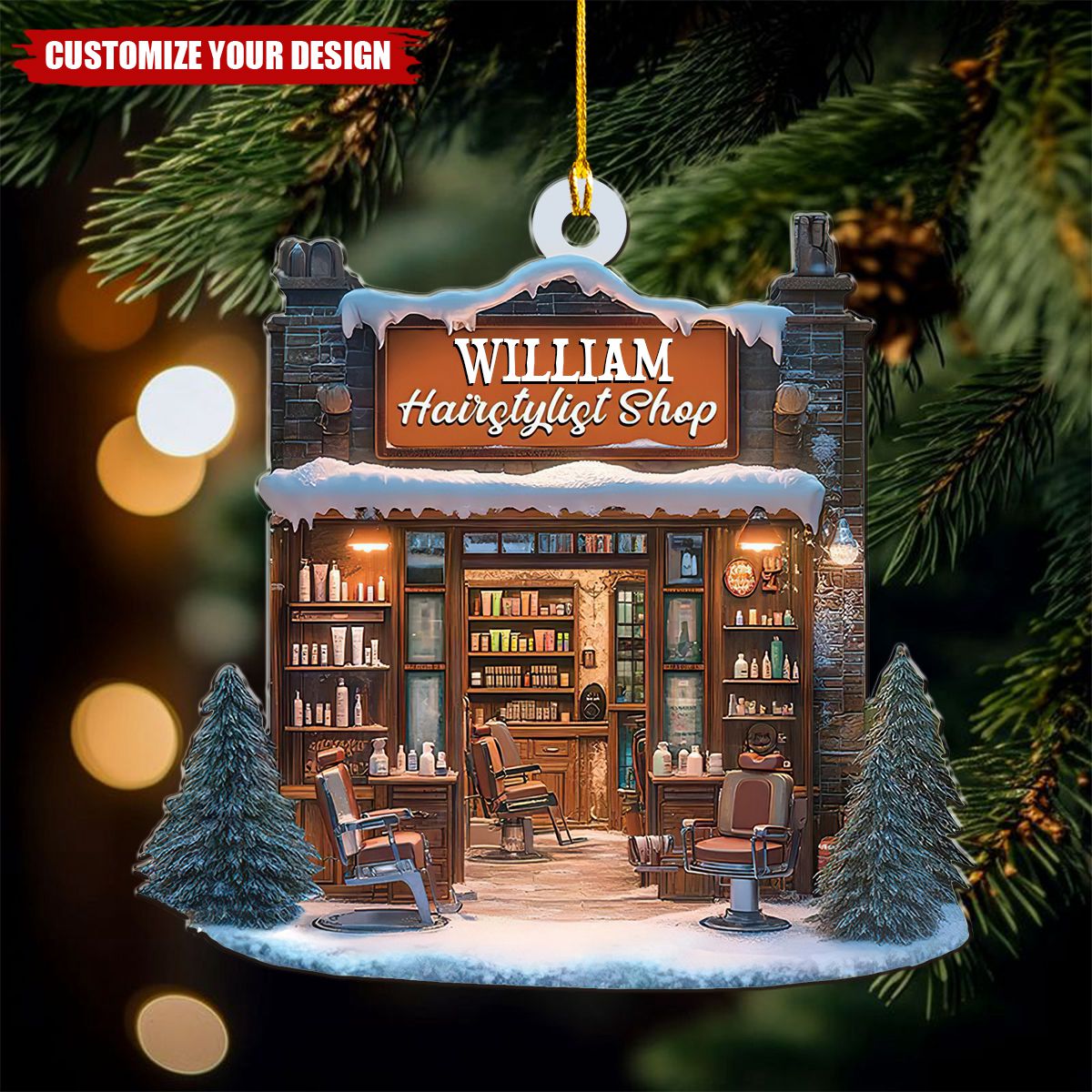 Customized Hairstylist Shop Flat Acrylic Ornament, Hair Salon Christmas Decor, Hairdresser Gifts
