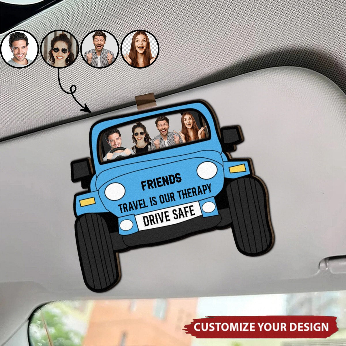 Drive Safe Travel Lovers - Personalized Wooden Photo Car Visor Clip