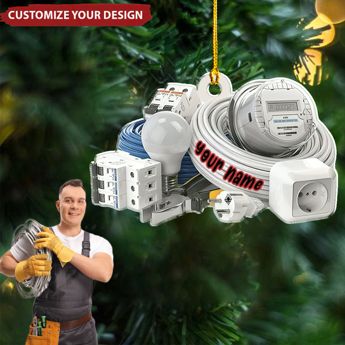 Personalized Electrician Tool Box Christmas Ornament - Gift For Electrician Ornament