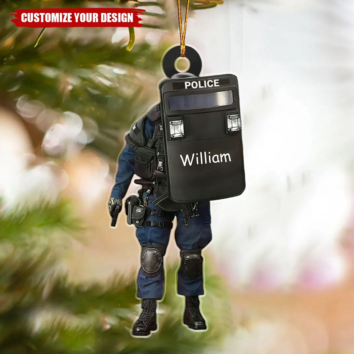 Custom Name Police Christmas Print - Personalized Acrylic Ornament, Gift For Son Grandson