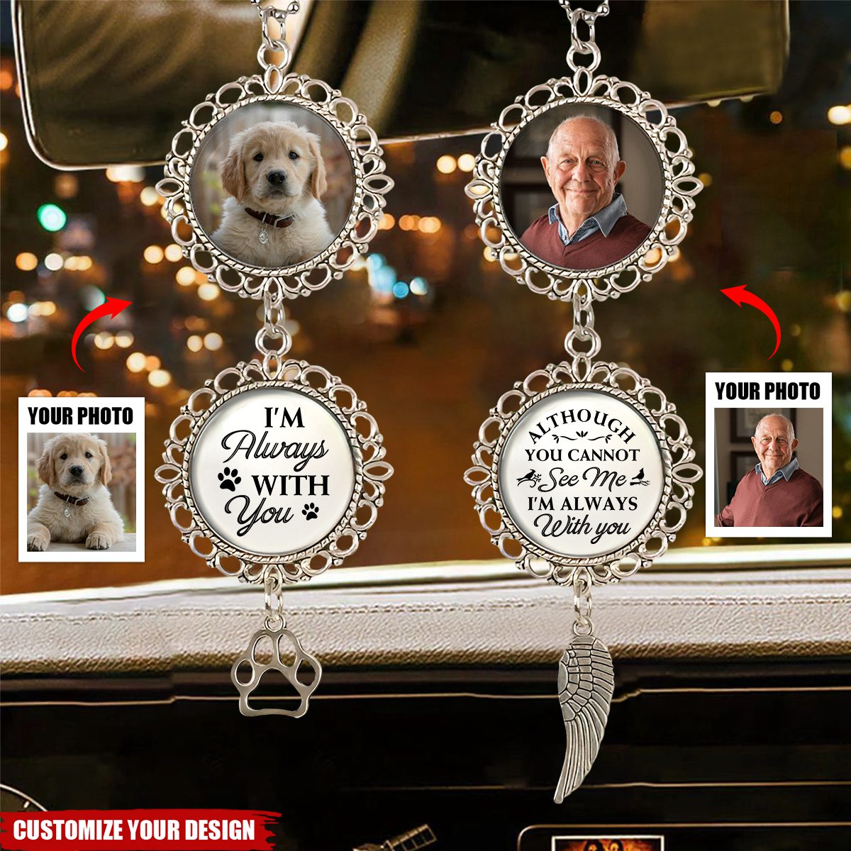 Memorial Car Gift I'm Always With You - Personalized Photo Car Ornament