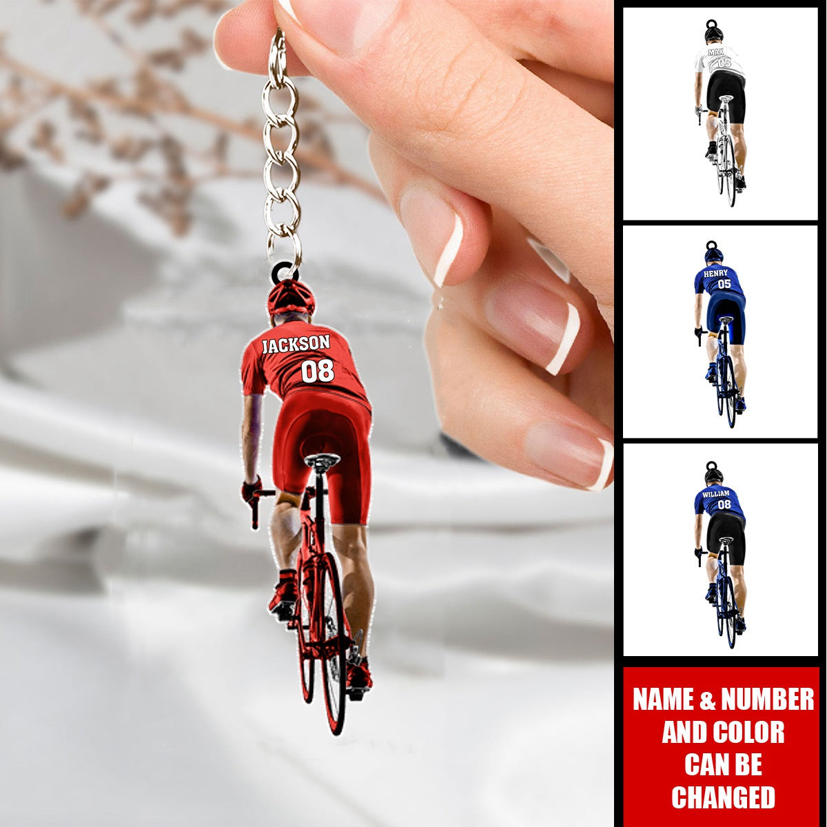 Personalized Cyclist, Bicyclist, Mountain Bike Riding Acrylic Keychain